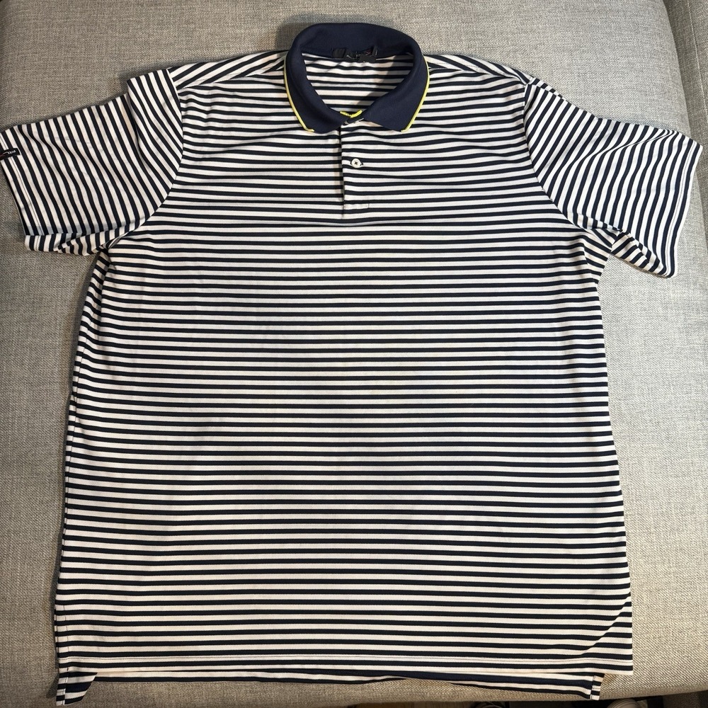 RLX Ralph Lauren Golf Polo Shirt Mens XL Navy White Stripe‎ Performance